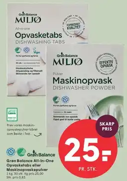 SPAR Grøn Balance Opvasketabs / Maskinopvaskepulver tilbud
