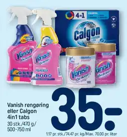 REMA 1000 Vanish rengøring eller Calgon 4in1 tabs tilbud