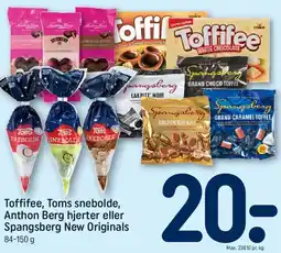 REMA 1000 Toffifee, Toms snebolde, Anthon Berg hjerter eller Spangsberg New Originals tilbud