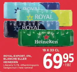 MENY Royal export, IPA, Blanche eller Heineken (18 x 33 cl) tilbud