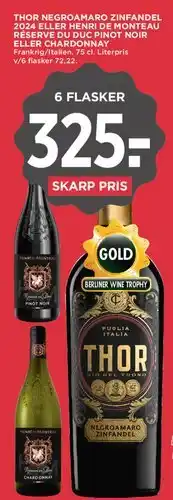 MENY Thor Negroamaro Zinfandel eller Chardonnay (6 flasker) tilbud