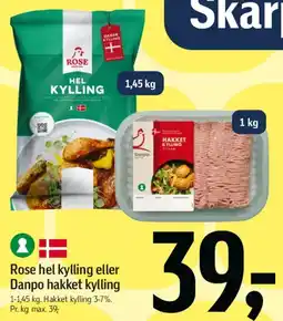 Føtex Rose hel kylling eller Danpo hakket kylling tilbud