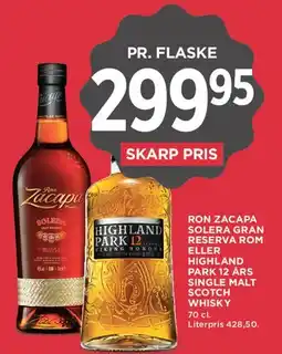 MENY Ron Zacapa / Highland Park - Flaske tilbud