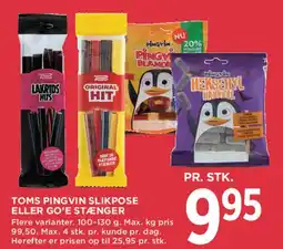 MENY Toms Pingvin slikpose eller Goe'e stænger tilbud