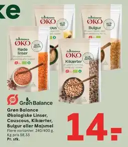 SPAR Grøn Balance Økologiske Linser, Couscous, Kikærter, Bulgur eller Majsmel tilbud