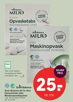 SPAR Grøn Balance All-In-One Opvasketabs eller Maskinopvaskepulver tilbud