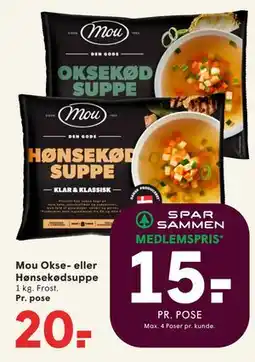 SPAR Mou Okse- eller Hønsekødsuppe tilbud