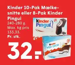 SPAR Kinder 10-Pak Mælkesnitte eller 8-Pak Kinder Pingui tilbud