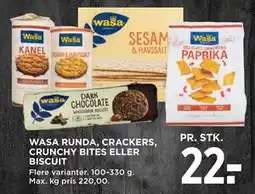 MENY WASA RUNDA, CRACKERS, CRUNCHY BITES ELLER BISCUIT tilbud