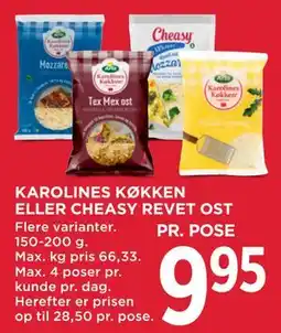 MENY KAROLINES KØKKEN ELLER CHEASY REVET OST tilbud