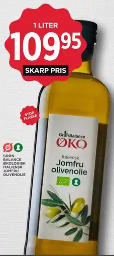 MENY GRØN BALANCE ØKOLOGISK ITALIENSK JOMFRU OLIVENOLIE tilbud