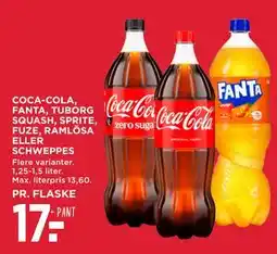 MENY COCA-COLA, FANTA, TUBORG SQUASH, SPRITE, FUZE, RAMLÖSA ELLER SCHWEPPES tilbud