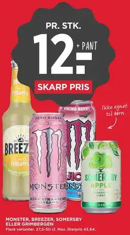 MENY MONSTER, BREEZER, SOMERSBY ELLER GRIMBERGEN tilbud