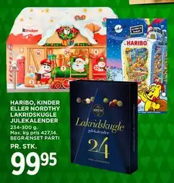 MENY HARIBO, KINDER ELLER NORDTHY LAKRIDSKUGLE JULEKALENDER tilbud