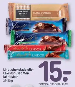 REMA 1000 Lindt chokolade eller Lakridshuset Møn lakridsbar tilbud