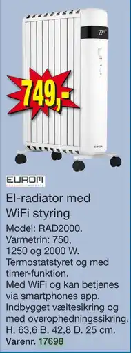 Harald Nyborg El-radiator med WiFi styring tilbud