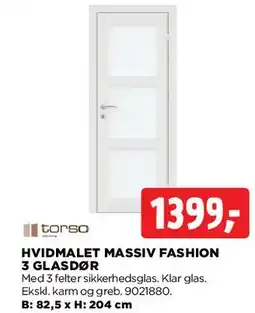jem & fix Hvidmalet massiv fashion 3 glasdør tilbud
