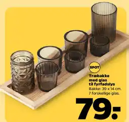 Netto Træbakke med glas til fyrfadslys tilbud