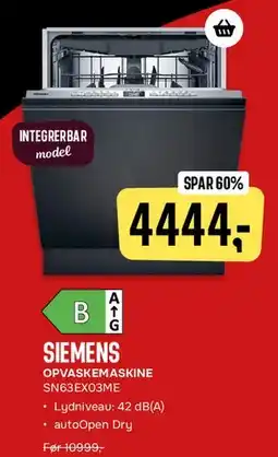 Skousen Siemens opvaskemaskine (integrerbar model) tilbud
