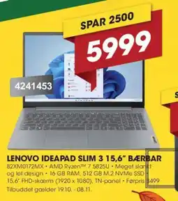 Punkt1 Lenovo Ideapad Slim 3 15,6" Bærbar 82XM0172MX tilbud