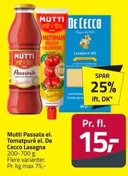 Fleggaard Mutti Passata el. Tomatpuré el. De Cecco Lasagna tilbud