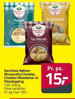 Fleggaard Karolines Køkken Mozzarella/Cheddar, Cheddar/Masdamer el. Pizzatopping tilbud