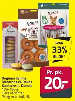 Fleggaard Dogman Kylling Macarons el. Dokas Kaninøre el. Donuts tilbud
