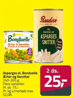 Fleggaard Asparges el. Bonduelle Ærter og Karotter tilbud