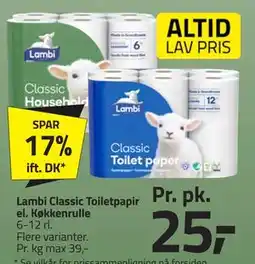 Fleggaard Lambi Classic Toiletpapir el. Køkkenrulle tilbud