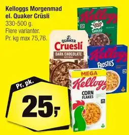 Calle Kelloggs Morgenmad el. Quaker Crüsli tilbud