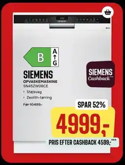 Skousen SIEMENS OPVASKEMASKINE SN45ZW08CE tilbud