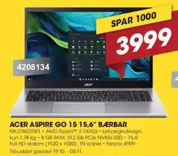 Punkt1 Acer aspire go 15 15,6" bærbar tilbud