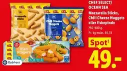 Lidl CHEF SELECT/ OCEAN SEA Mozzarella Sticks, Chili Cheese Nuggets eller fiskepinde tilbud