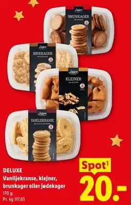 Lidl DELUXE Vaniljekranse, klejner, brunkager eller jødekager tilbud