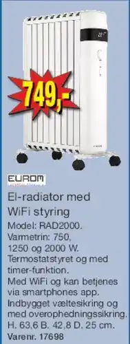 Harald Nyborg El-radiator med WiFi styring tilbud