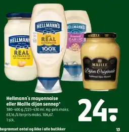 Coop 365 Hellmann's mayonnaise eller Maille dijon sennep tilbud