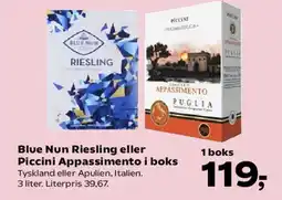 SuperBrugsen Blue Nun Riesling eller Piccini Appassimento i boks tilbud