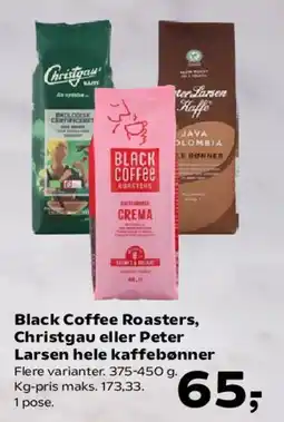 SuperBrugsen Black Coffee Roasters, Christgau eller Peter Larsen hele kaffebønner tilbud