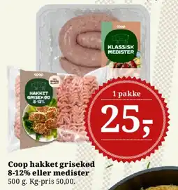 Dagli'Brugsen Coop hakket grisekød 8-12% eller medister tilbud