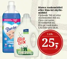 Dagli'Brugsen Biotex vaskemiddel eller Dun-let skyllemiddel tilbud