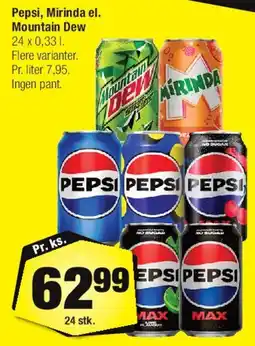 Calle Pepsi / Mirinda / Mountain Dew (24 x 0,33 l) tilbud