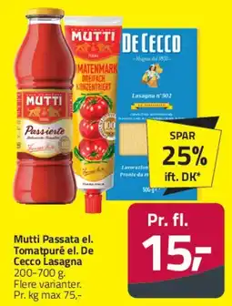Fleggaard Mutti Passata / De Cecco Lasagna tilbud