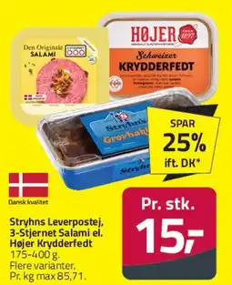 Fleggaard Stryhns Leverpostej / 3-stjernet Salami / Højer Krydderfedt tilbud