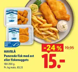 Lidl Havblå panerede fisk med ost eller fiskenuggets tilbud