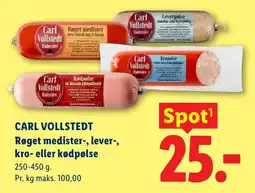 Lidl Carl Vollstedt røget medister-, lever-, kro- eller kødpølse tilbud