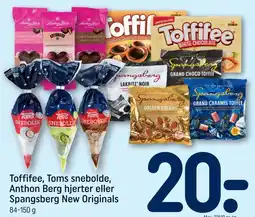 REMA 1000 Toffifee, Toms snebolde, Anthon Berg hjerter eller Spangsberg New Originals tilbud