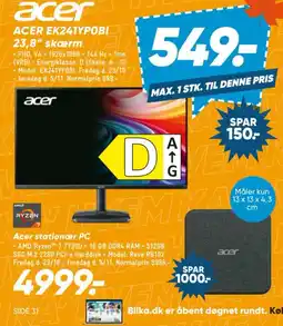 Bilka Acer ek241ypo bi 23,8" skærm tilbud