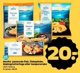Netto Navito panerede fisk, fiskepinde, blæksprutteringe eller tempurarejer tilbud