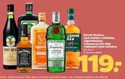 Netto Fernet Branca Jack Daniel's whiskey Jägermeister Tanqueray Gin eller Tullamore Dew whiskey tilbud