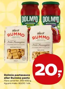 Kvickly Dolmio pasta sauce eller Rummo pasta tilbud
